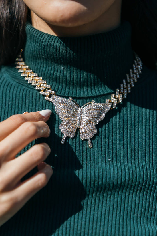 Ciana Cuban Link Butterfly Necklace - Born To Glam Born To Glam