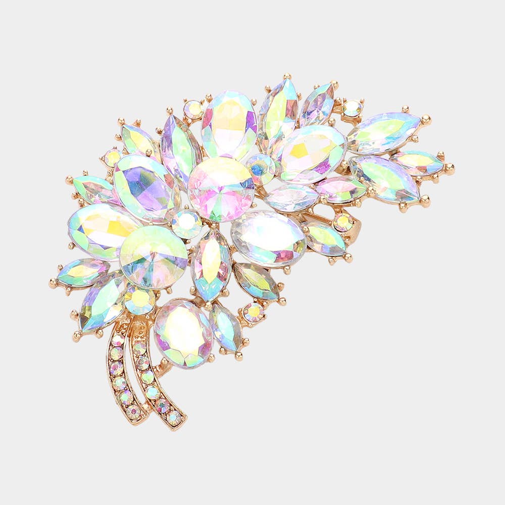 Glass Crystal Leaf Pin Brooch - Born To Glam Born To Glam