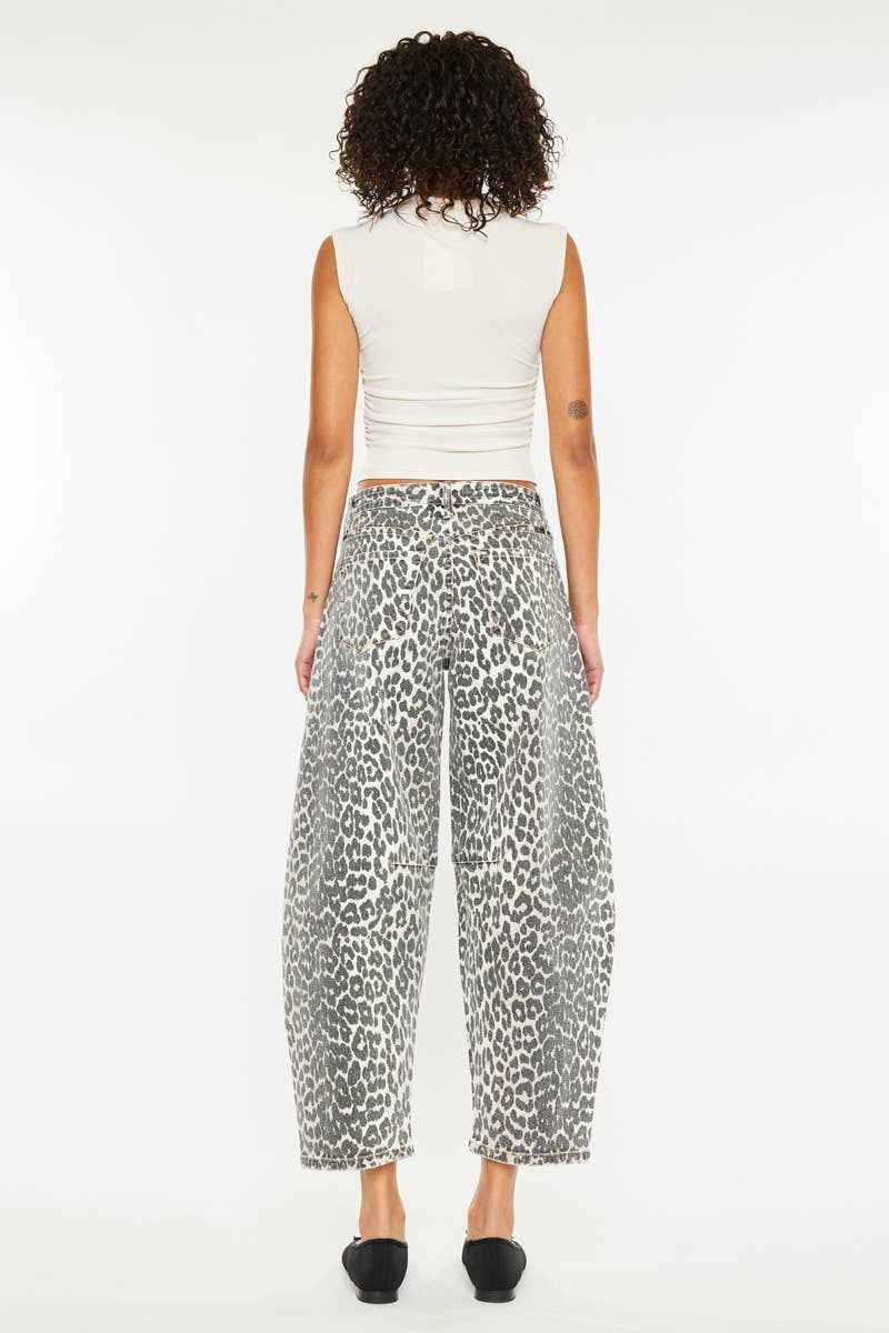 High Rise Leopard Barrel Jeans - Born To Glam Born To Glam