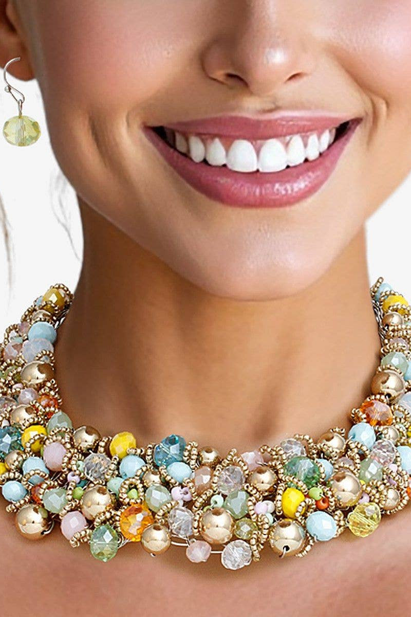 Multicolor Glass Collar Choker Set - Born To Glam Born To Glam