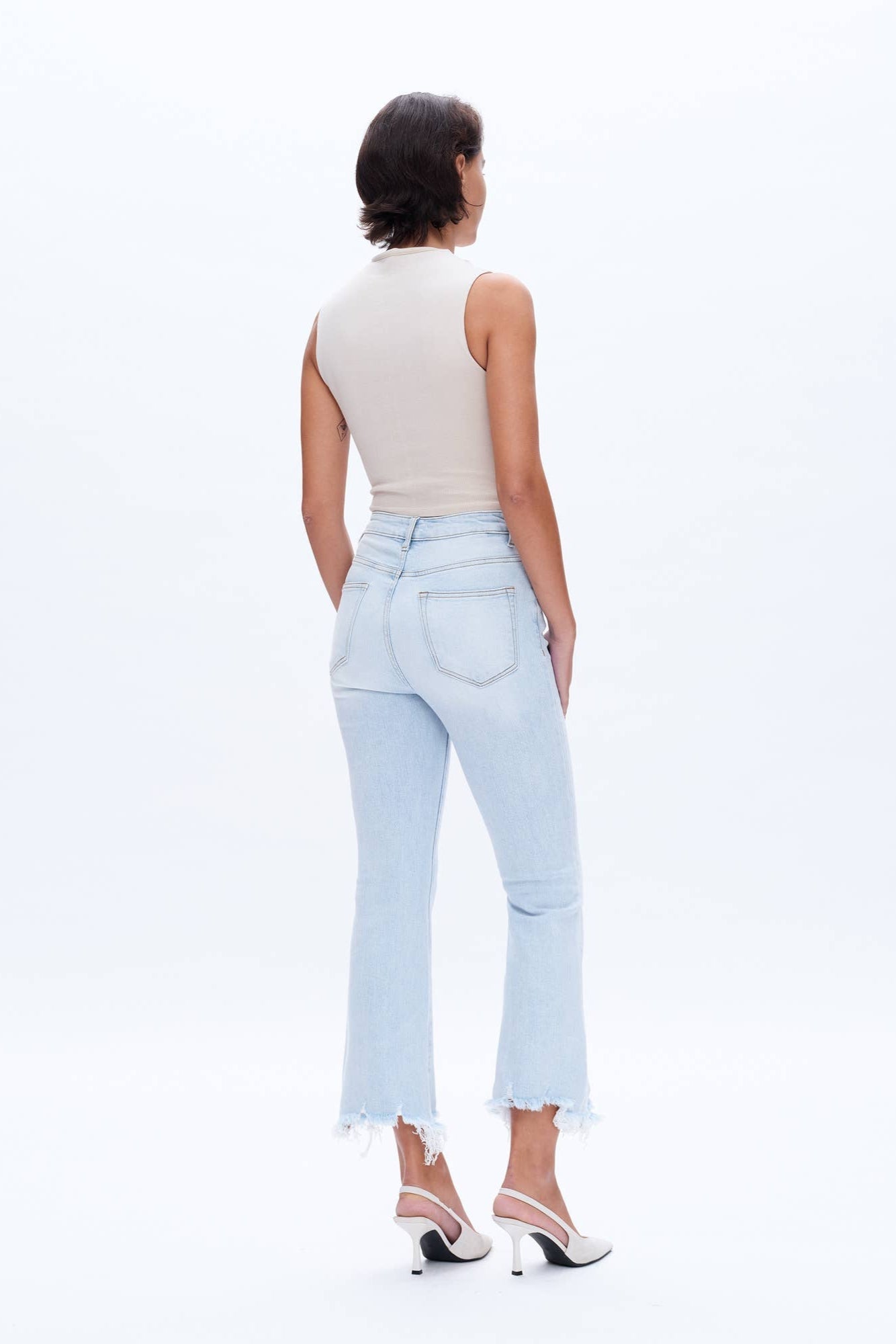 High Rise Flare Denim Jeans with Frayed Hem - Born To Glam Born To Glam
