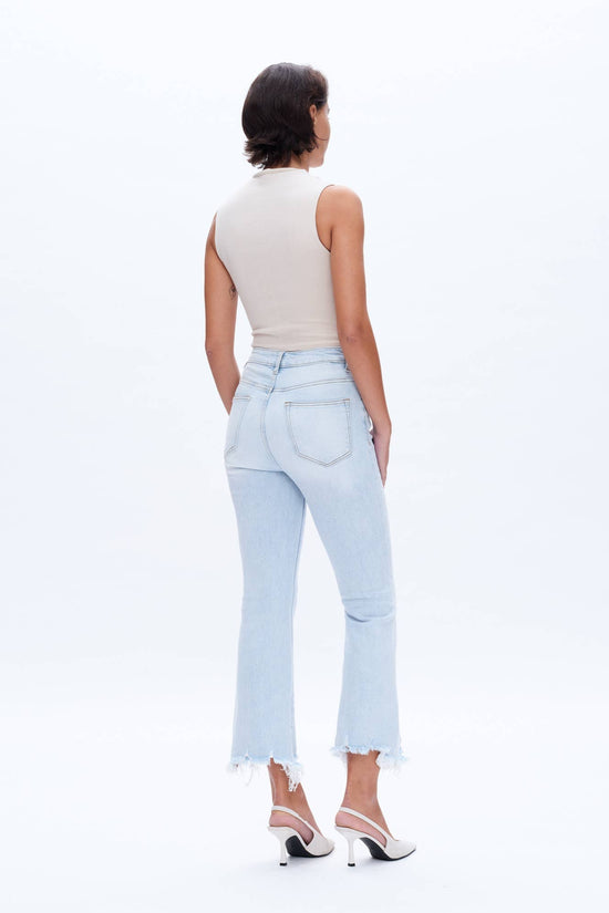 High Rise Flare Denim Jeans with Frayed Hem - Born To Glam Born To Glam
