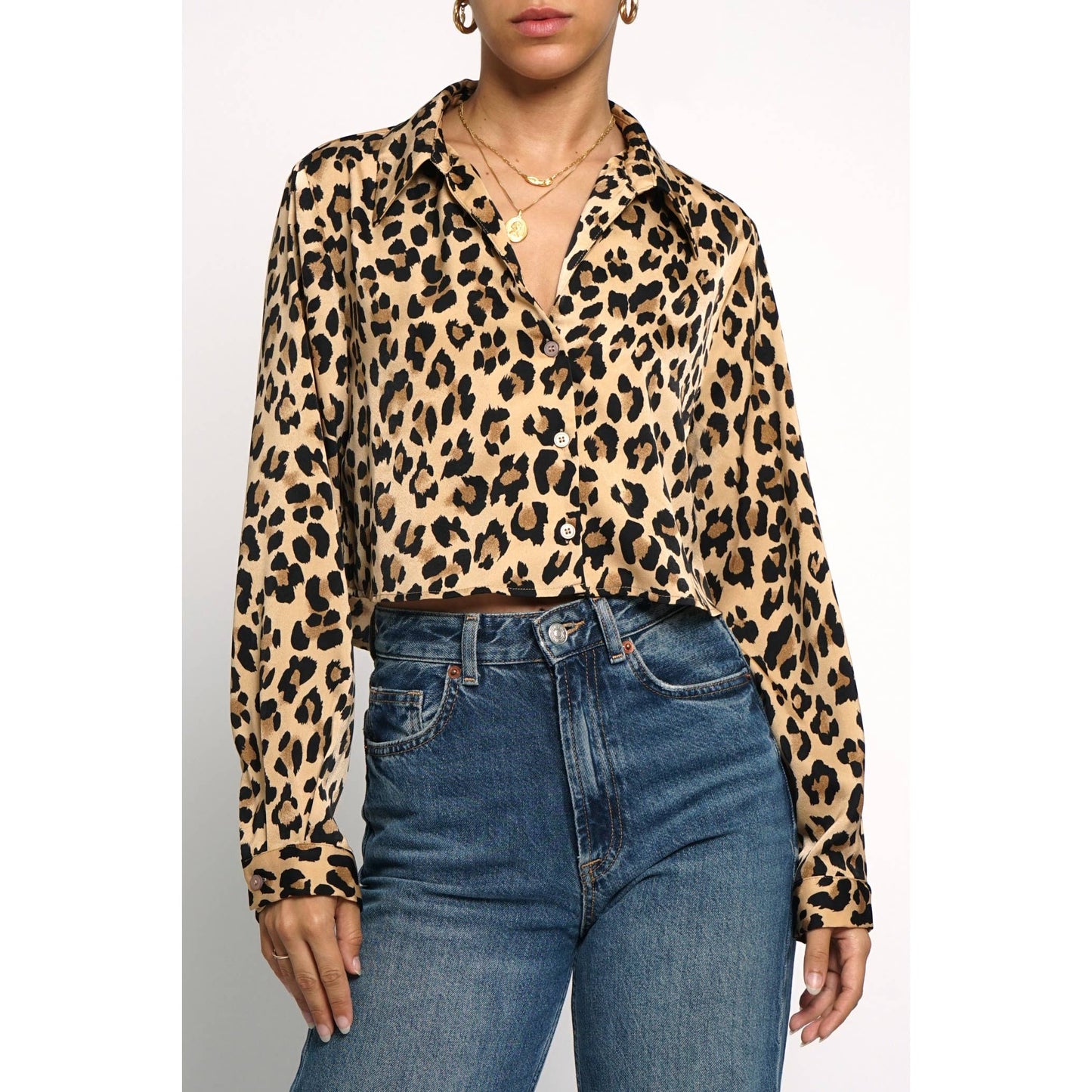 CROPPED SATIN BLOUSE: Black / S - Born To Glam Born To Glam