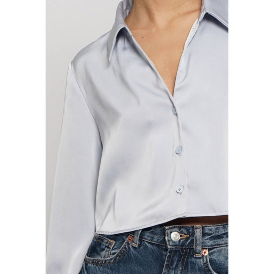 CROPPED SATIN BLOUSE: Black / S - Born To Glam Born To Glam