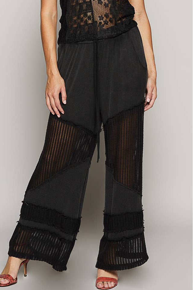 Black Contrast See Through Elastic Waist Knit Culottes Pants - Born To Glam Born To Glam