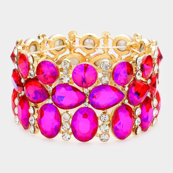 Multi Stone Cluster Evening Stretch Bracelet - Born To Glam Born To Glam