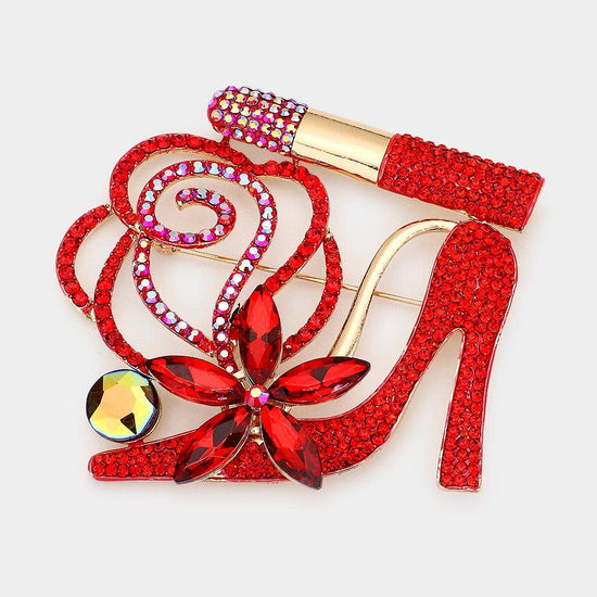 Rhinestone Pave High Heel Flower Lipstick Brooch - Born To Glam Born To Glam