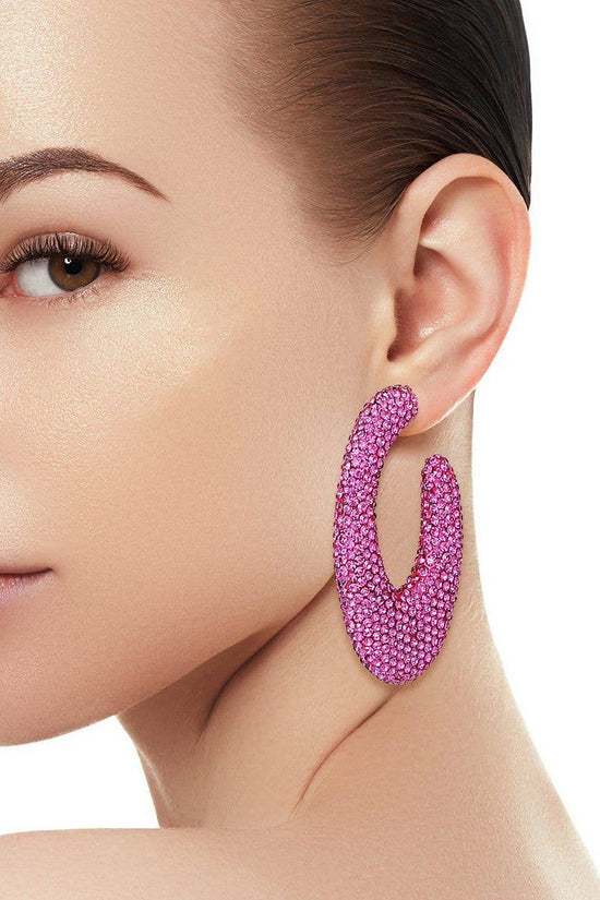 Fuchsia Stone Crusted Open Hoops - Born To Glam Born To Glam