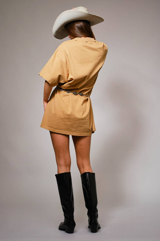 Washed Camel Studded Western T-Shirt Dress - Born To Glam Born To Glam