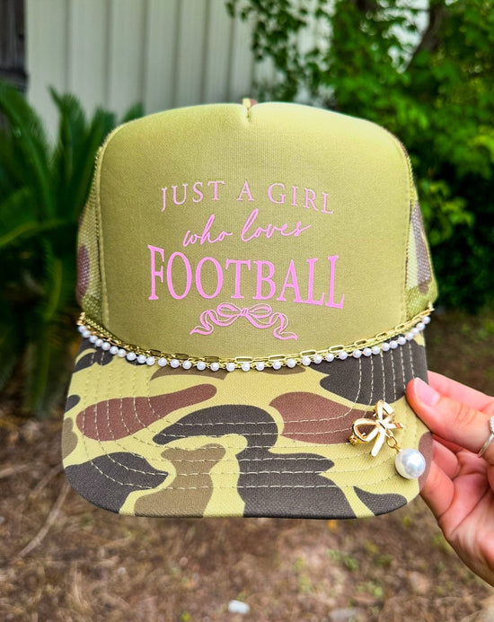 Just a Girl Who Loves Football Two Tone Camo Trucker - Born To Glam Born To Glam