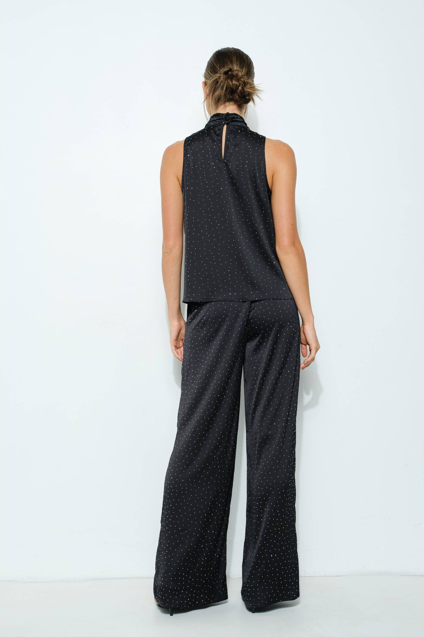 Black High Waist Rhinestone Wide-Leg Pants - Born To Glam Born To Glam