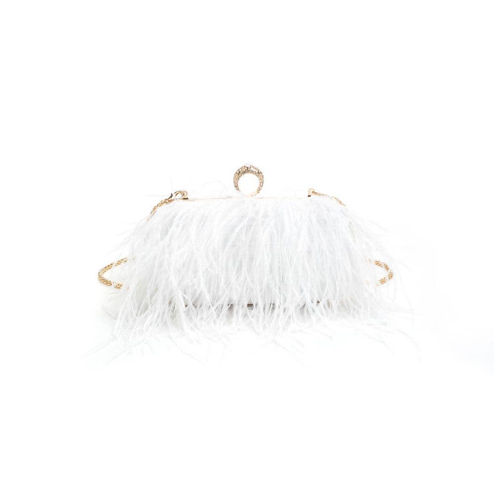 Harlow Feather Evening Bag White - Born To Glam Born To Glam