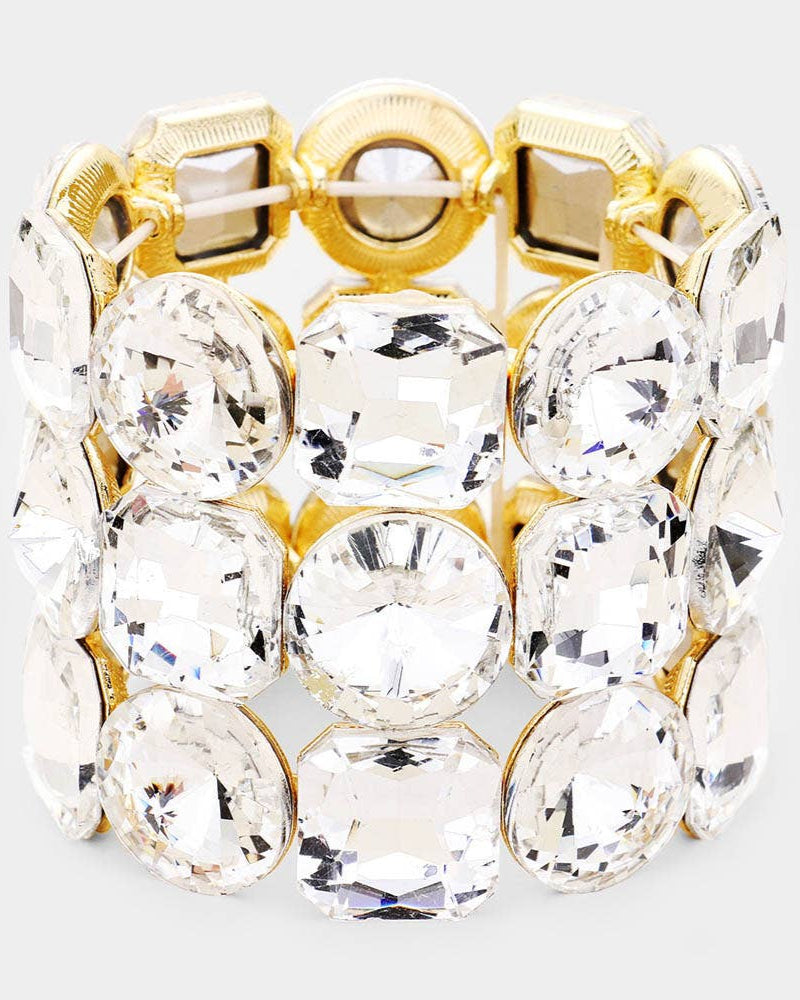 Crystal Rhinestone Statement Stretch Bracelet - Born To Glam Born To Glam