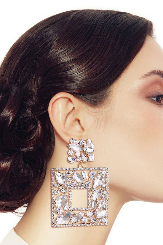 Gold Crystal Square Statement Earrings - Born To Glam Born To Glam