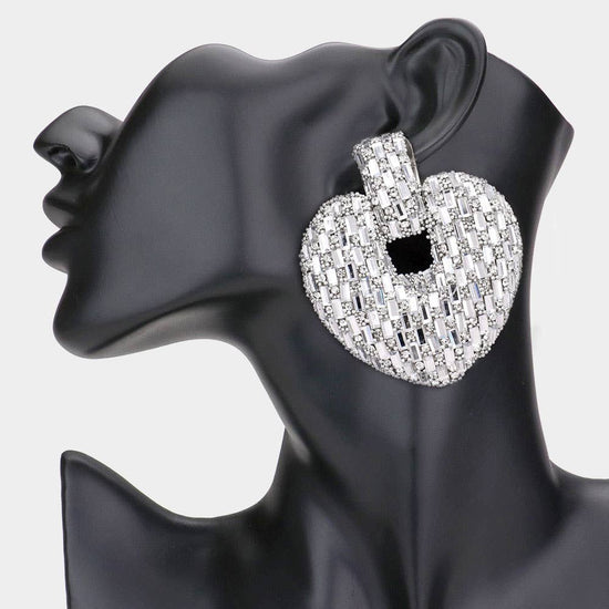 Oversized Heart Rhinestone Embellished Earrings - Born To Glam Born To Glam