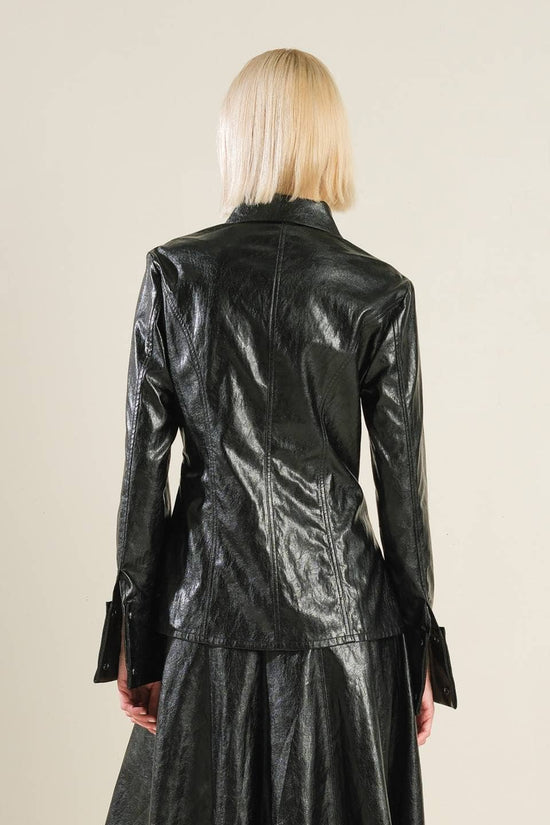 Black Faux Leather Snap Button Top Born To Glam