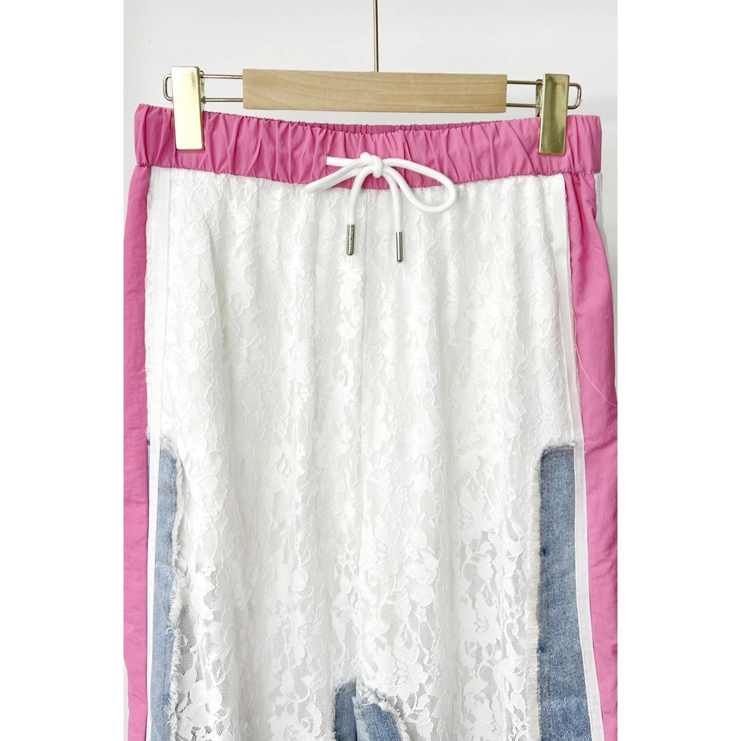 Colorblock Lace and Denim Cargo Pants - Born To Glam Born To Glam