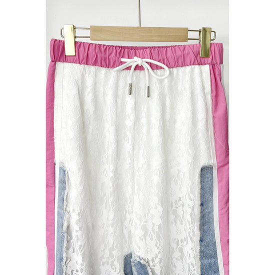 Colorblock Lace and Denim Cargo Pants - Born To Glam Born To Glam