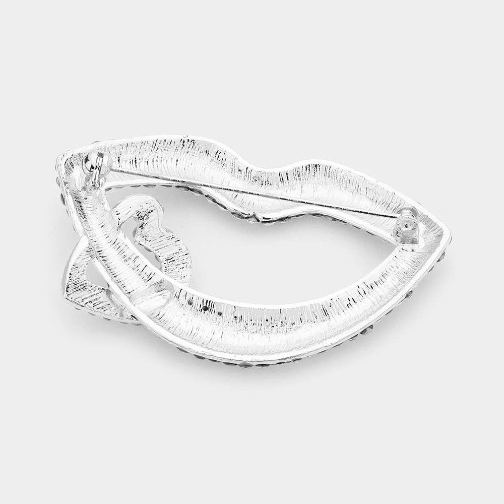 Rhinestone Lip Heart Pin Brooch - Born To Glam Born To Glam