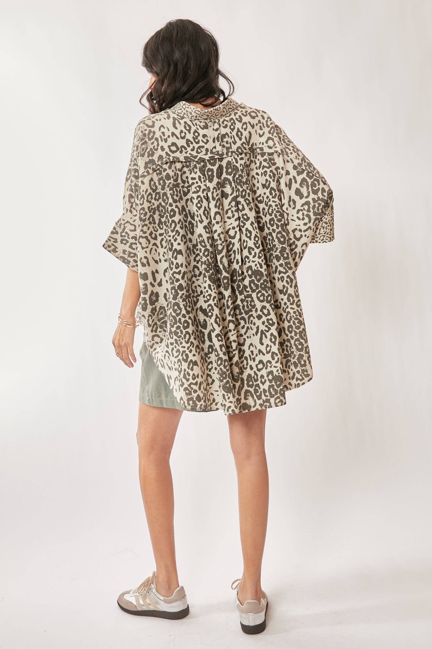 TAUPE LEOPARD ANIMAL PRINTED RIBBON RUFFLE SLEEVE SHIRT TOP - Born To Glam Born To Glam
