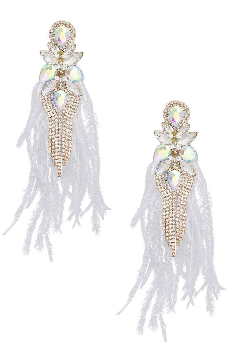 Tassel White Feather Glass Earrings - Born To Glam Born To Glam