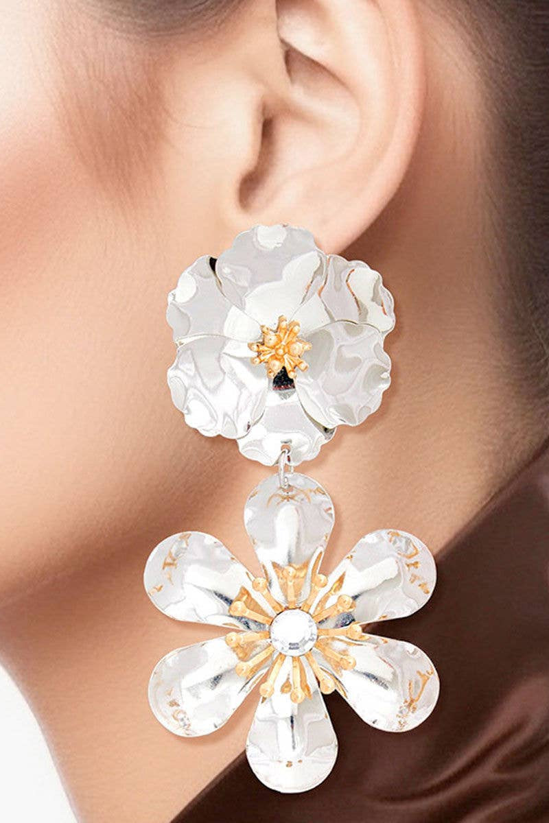 Silver 3D Flower Earrings for Women - Born To Glam Born To Glam