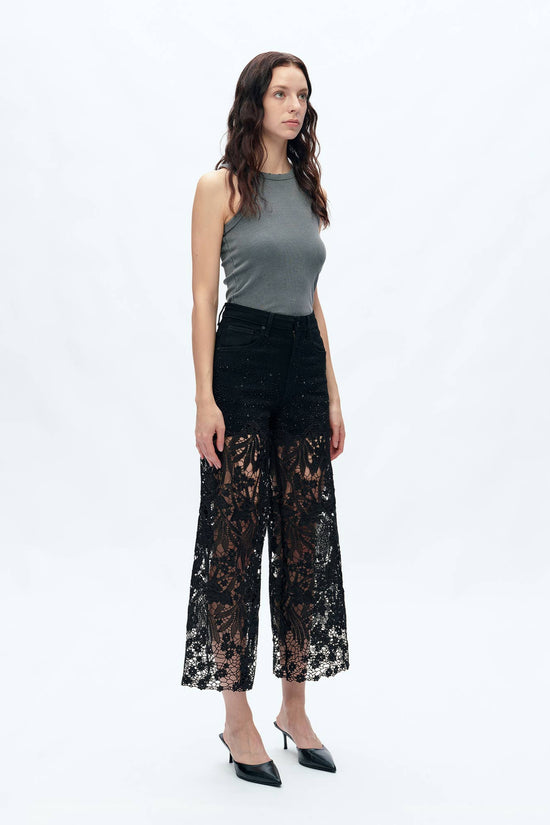 High Rise Wide Leg Lace Embellished Jeans Born To Glam
