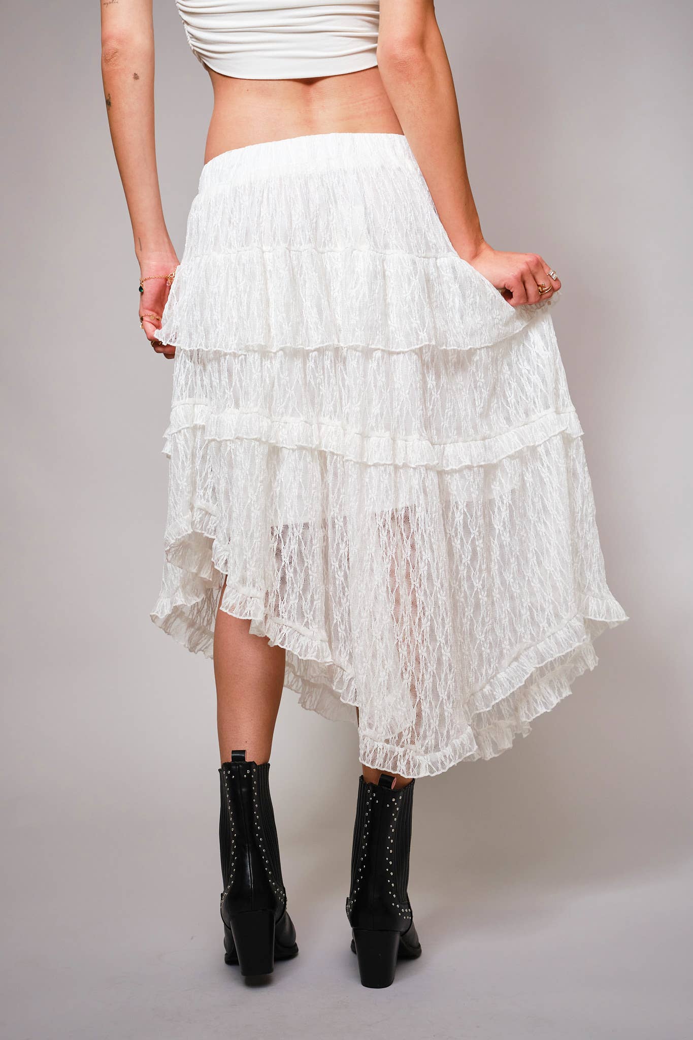 White Sheer Lace Lined Skirt - Born To Glam Born To Glam