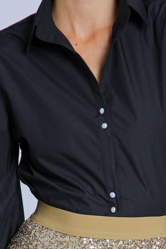Black Button Down Puff Blouse - Born To Glam Born To Glam