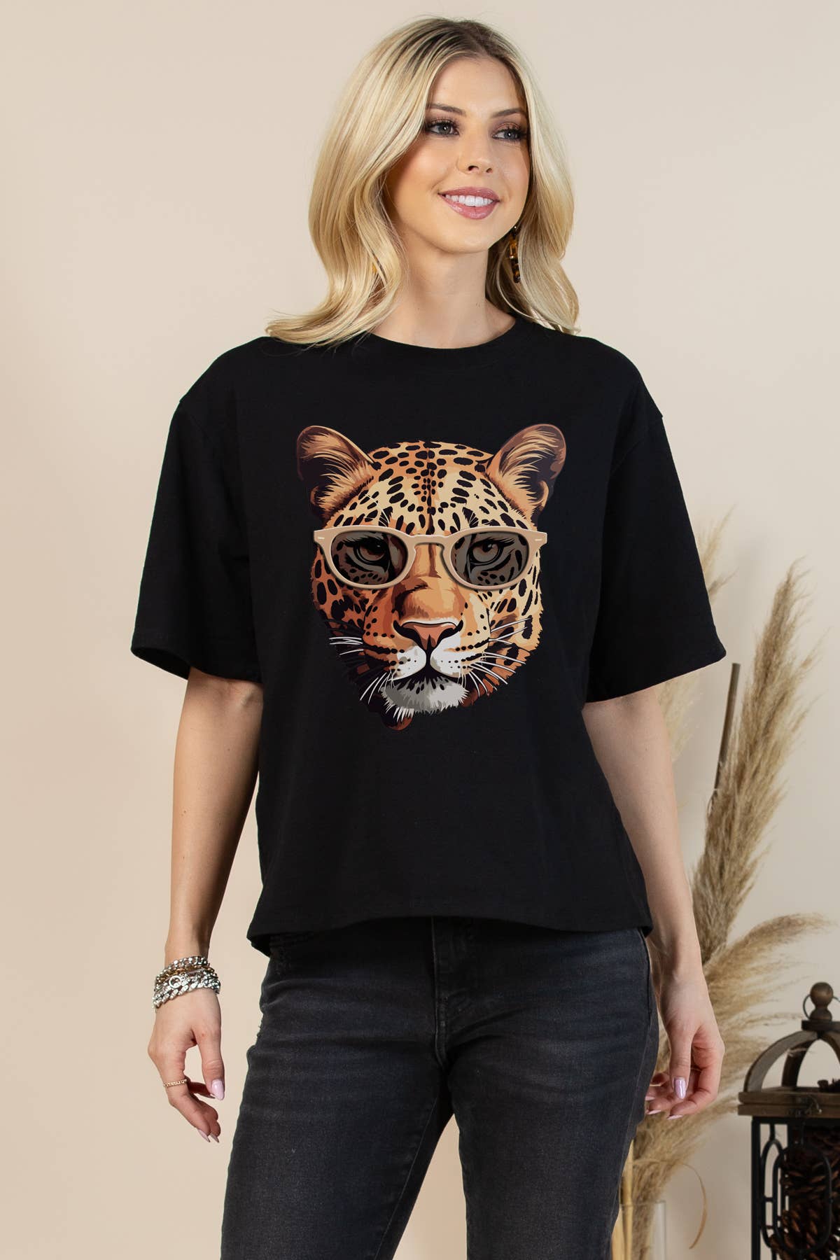 Tabitha Fashion Jaguar Face Print Oversize Tee - Born To Glam Born To Glam