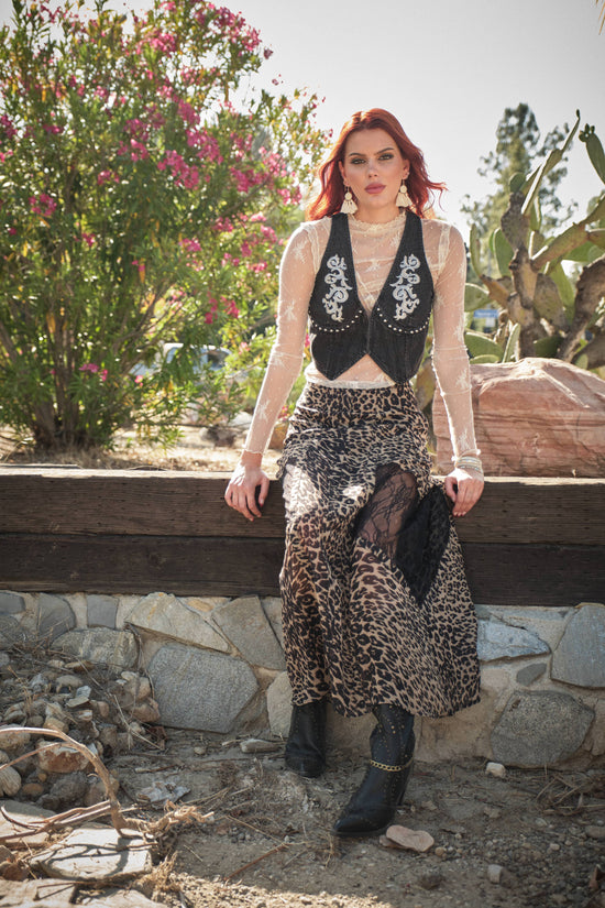 Leopard Lace Panel Maxi Skirt - Born To Glam Born To Glam