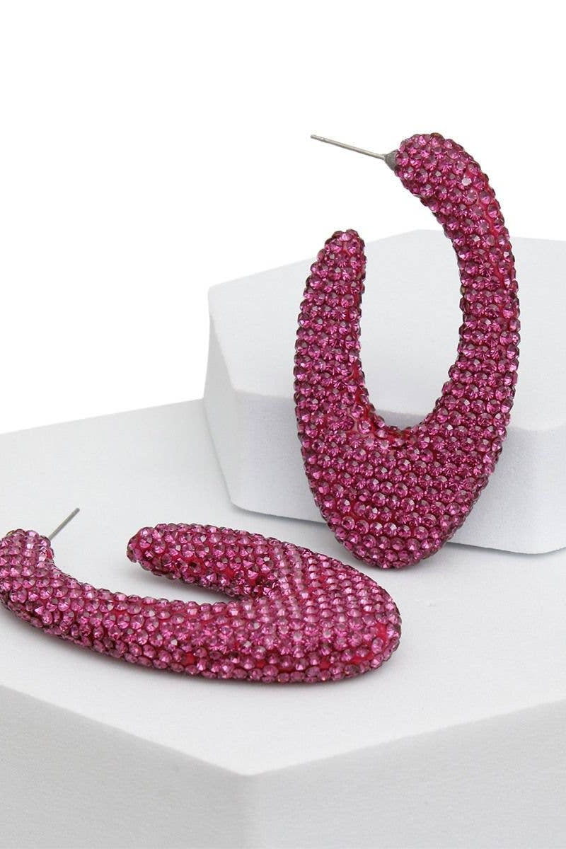 Fuchsia Stone Crusted Open Hoops - Born To Glam Born To Glam