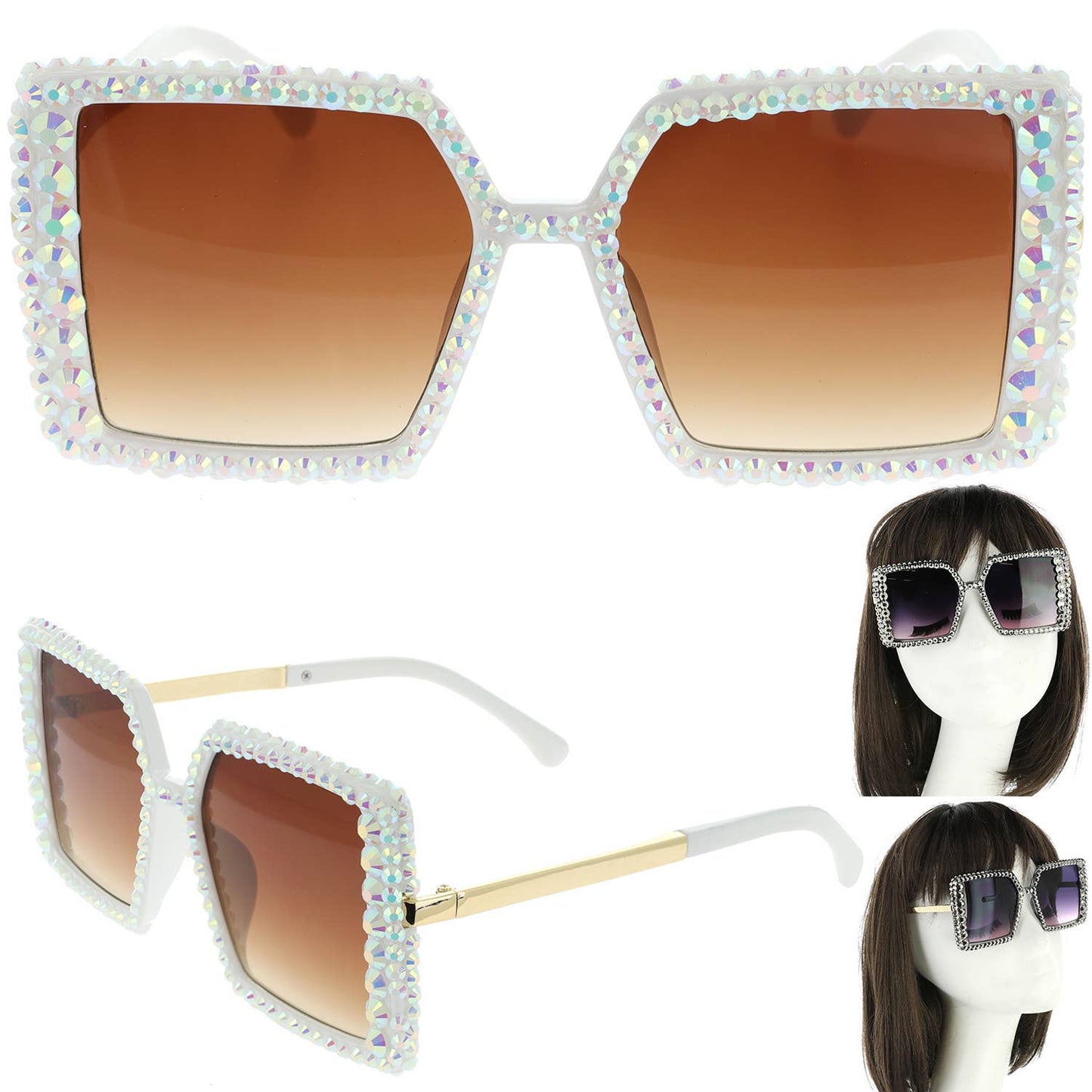 Rhinestone Ombre Oversized Square Frame Sunglasses - Born To Glam Born To Glam