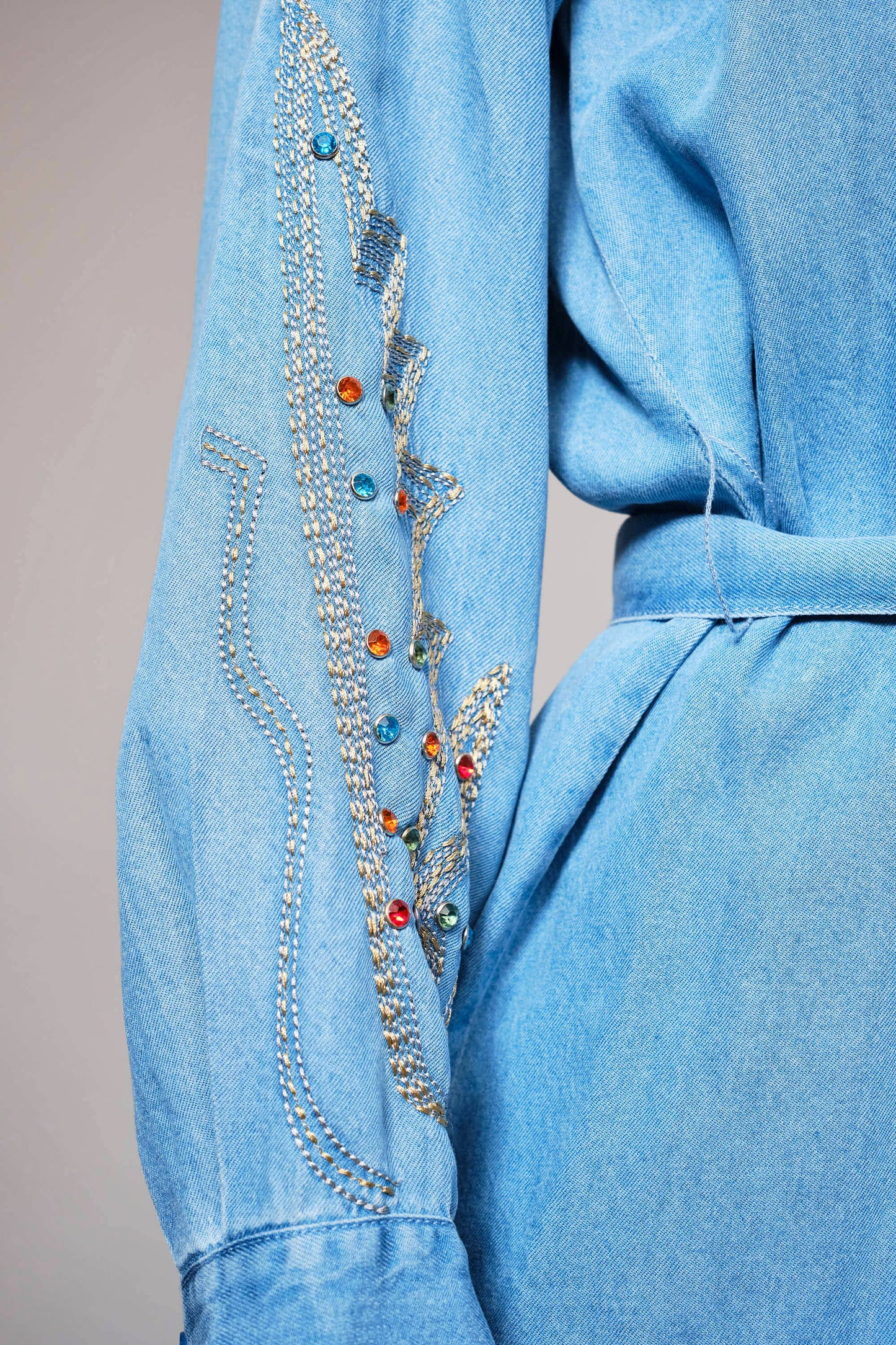 Tencel Chambray Embroidered Studded Tunic - Born To Glam Born To Glam