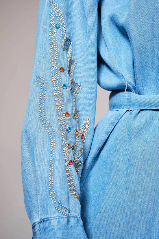 Tencel Chambray Embroidered Studded Tunic - Born To Glam Born To Glam
