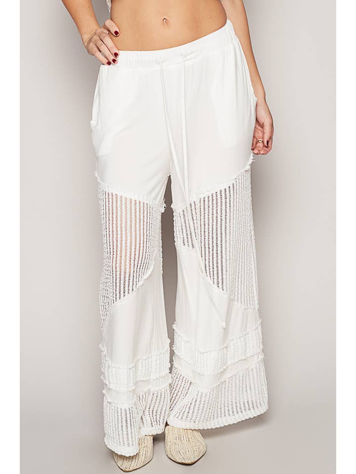 Ivory Contrast See Through Elastic Waist Knit Culottes Pants by Born To Glam Born To Glam