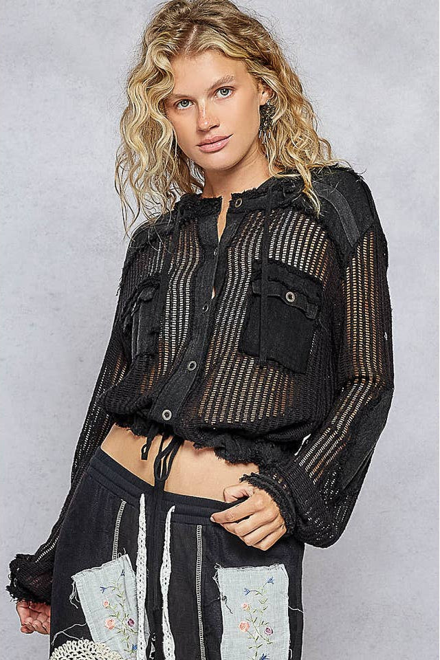 Black See Through Button Down Hoodie - Born To Glam Born To Glam