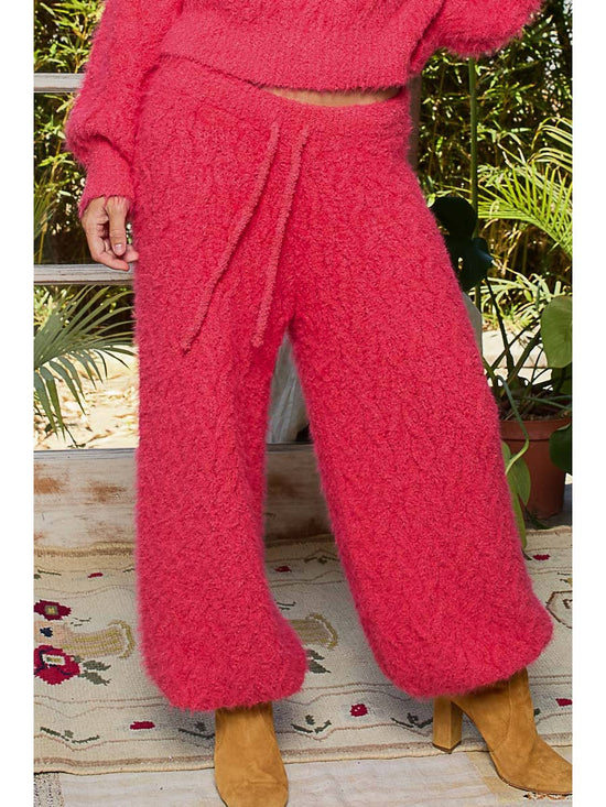 Coral Red Solid Pattern Relaxed Fit Berber Sweater Pants by Born To Glam Born To Glam