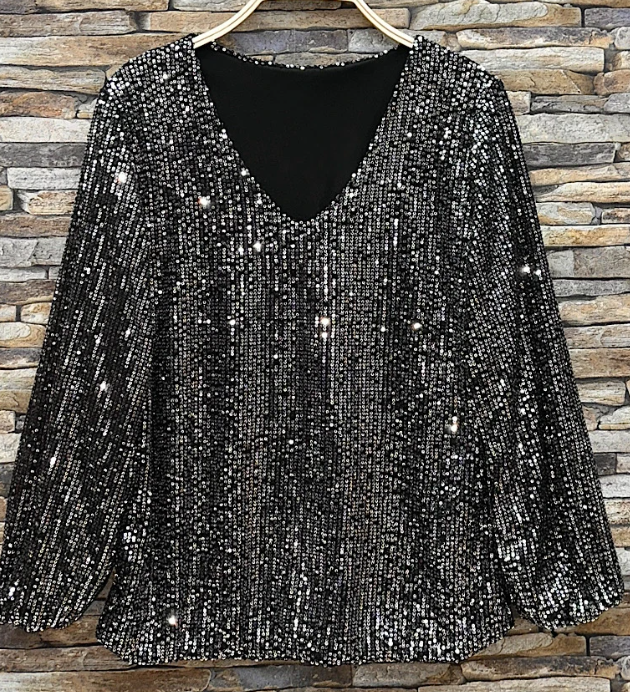 Italian Silver Sequined Blouse - Born To Glam Born To Glam