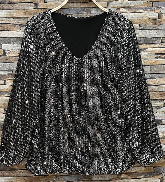 Italian Silver Sequined Blouse - Born To Glam Born To Glam