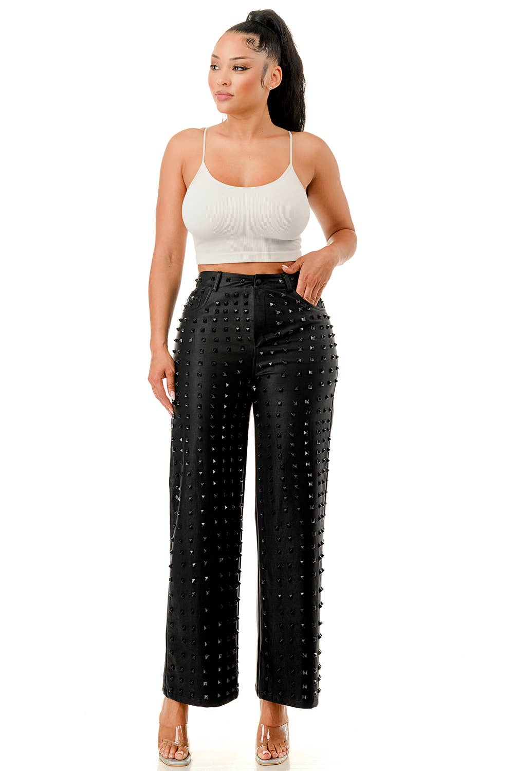 Studded Black Wide-Leg Pants - Born To Glam Born To Glam
