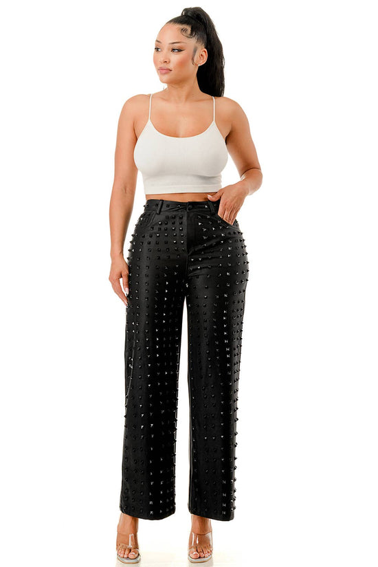 Studded Black Wide-Leg Pants - Born To Glam Born To Glam