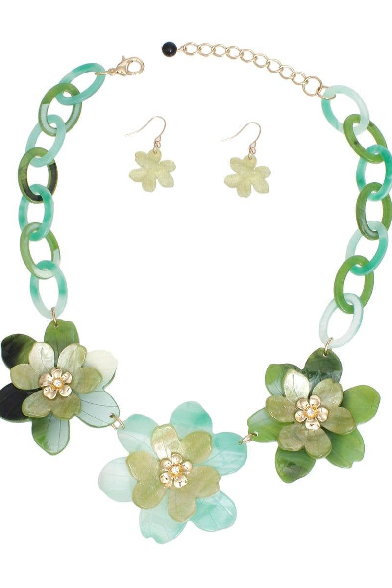 Green Links 3D Flower Necklace - Born To Glam Born To Glam