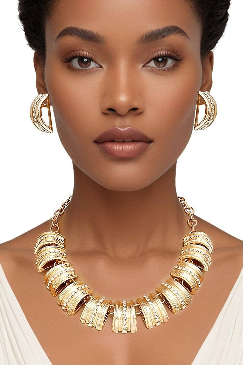 Dramatic Gold Curved Link Rhinestone Set - Born To Glam Born To Glam