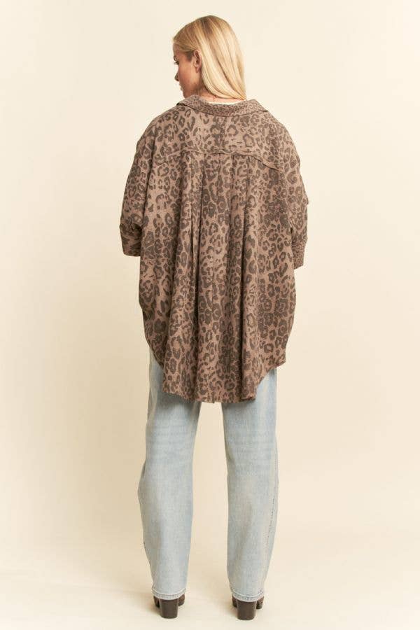 TAUPE LEOPARD ANIMAL PRINTED RIBBON RUFFLE SLEEVE SHIRT TOP - Born To Glam Born To Glam