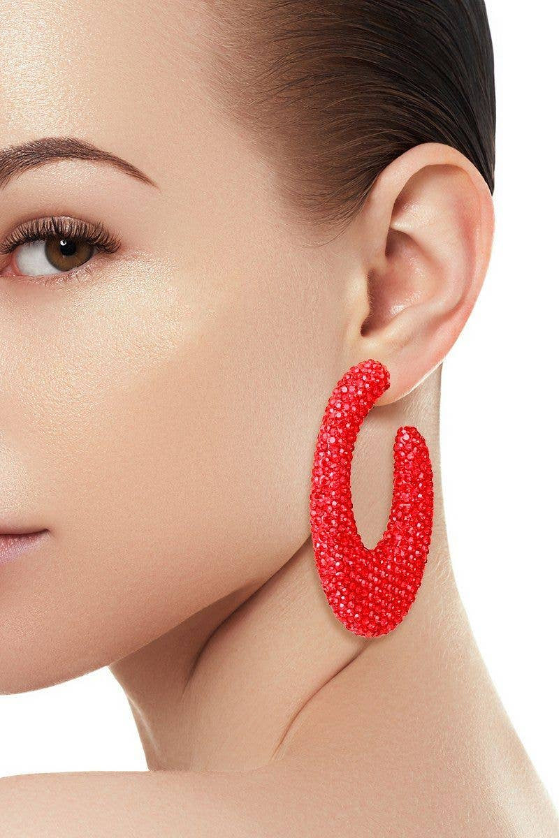 Red Crystal Open Hoop Earrings - Born To Glam Born To Glam