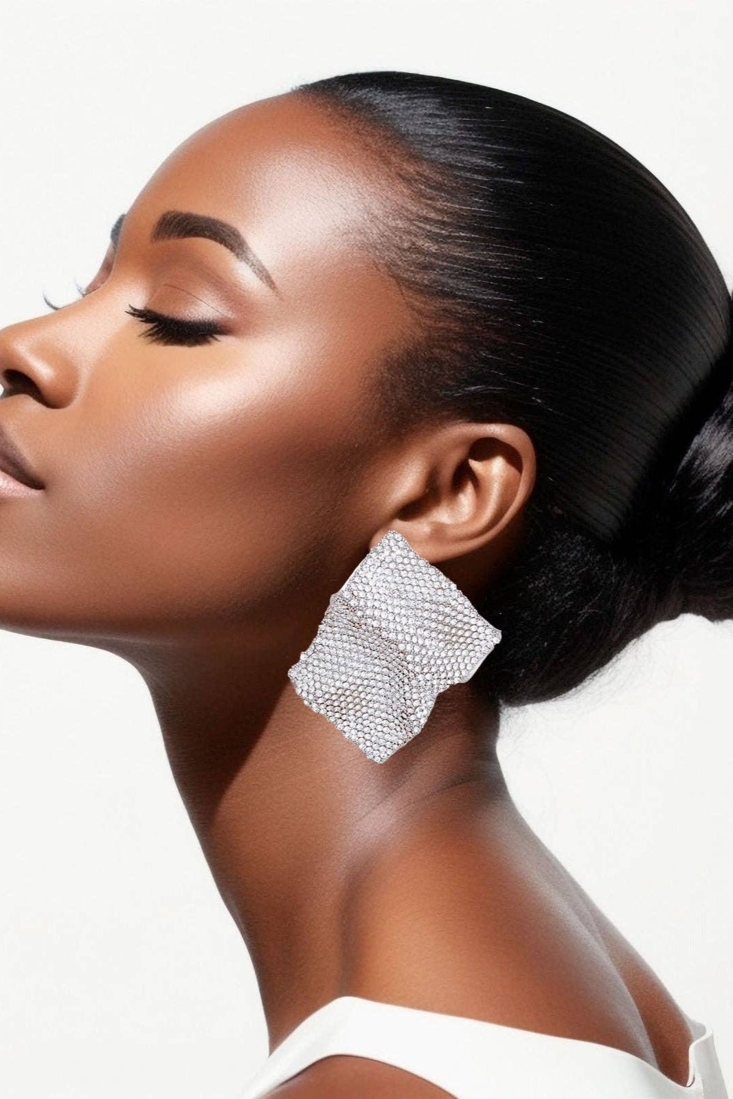 Wavy Silver Rhinestone Glam Stud Earrings - Born To Glam Born To Glam