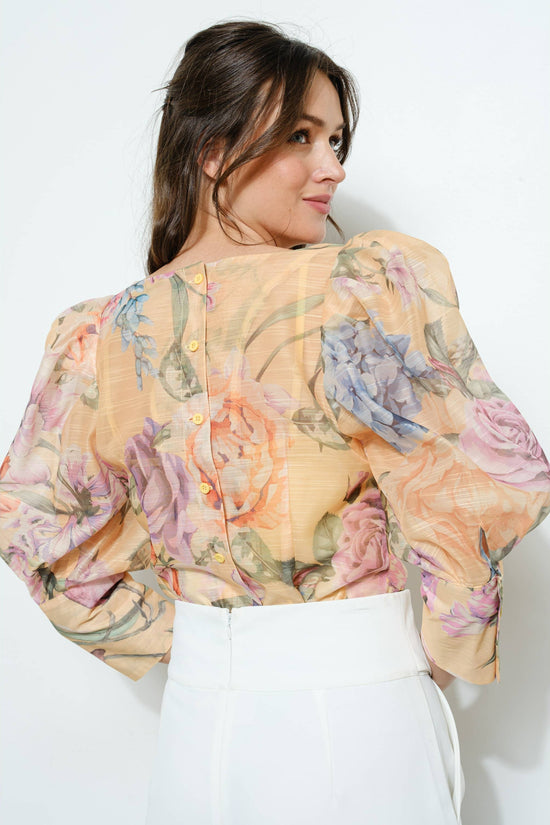 Sheer Floral Puff-Sleeve Blouse - Born To Glam Born To Glam