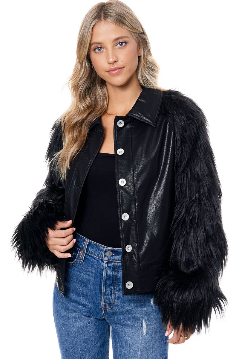 Black Faux Fur Sleeves Jacket Born To Glam