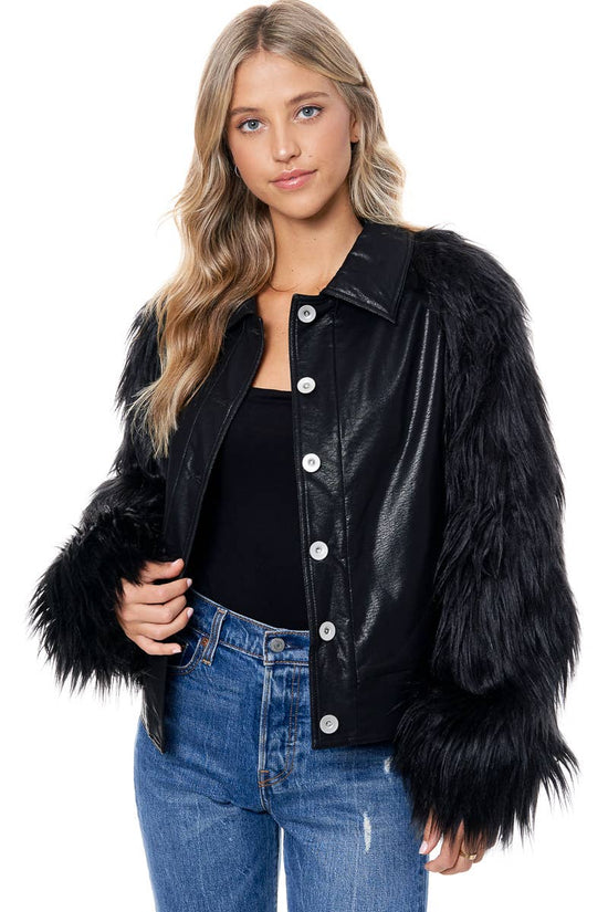 Black Faux Fur Sleeves Jacket Born To Glam